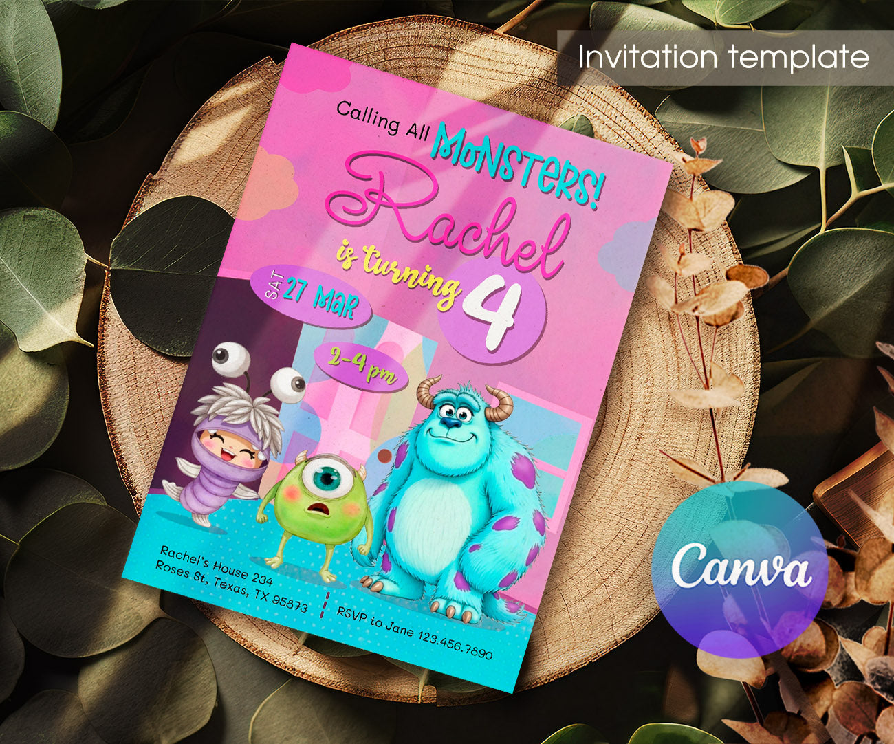Monsters, Inc. customizable invitation template | Share or Print | JW447