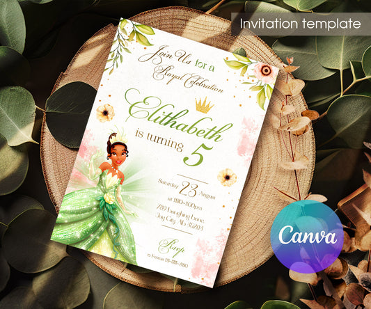 Tiana Frog Princess customizable invitation template | Share or Print | girl | XS438