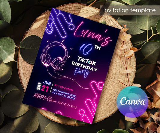 Tik Tok Party customizable invitation template | Share or Print | VE094