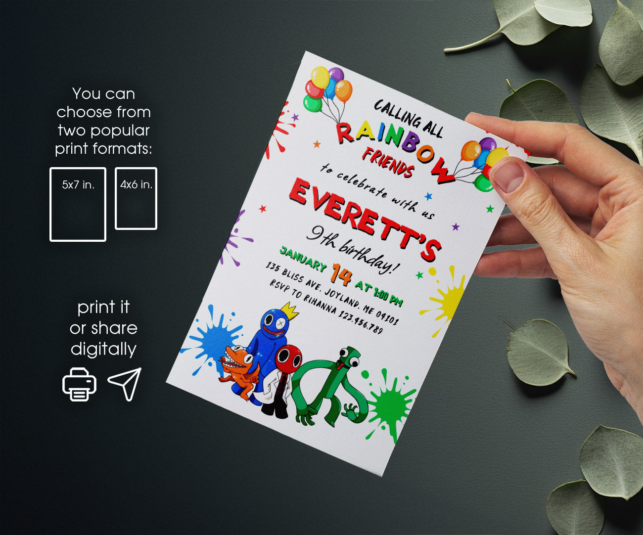 Rainbow Friends customizable invitation template | Share or Print | JB093