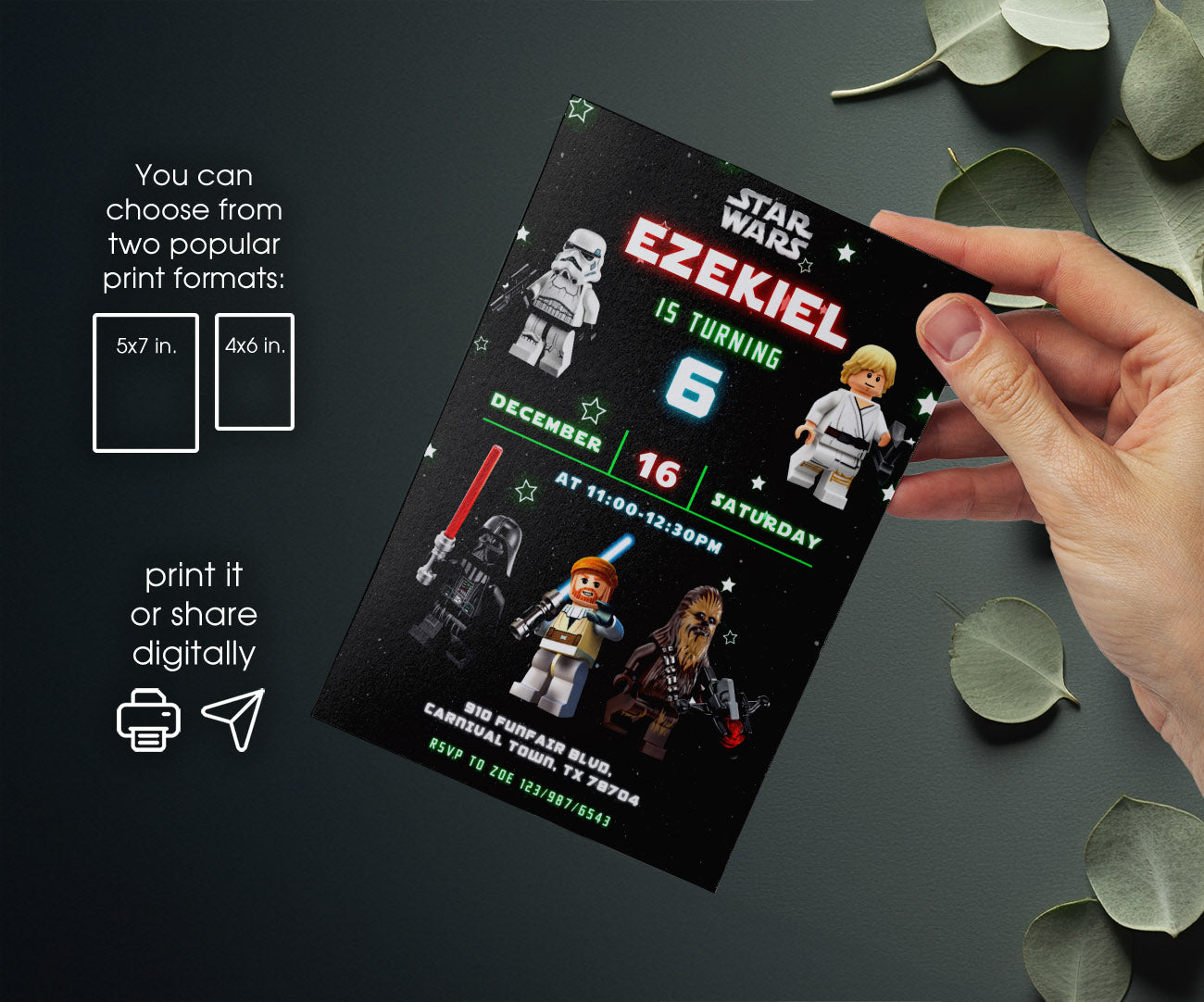 Star Wars Darth Vader Lego Minifigures customizable invitation template | Share or Print | WO485