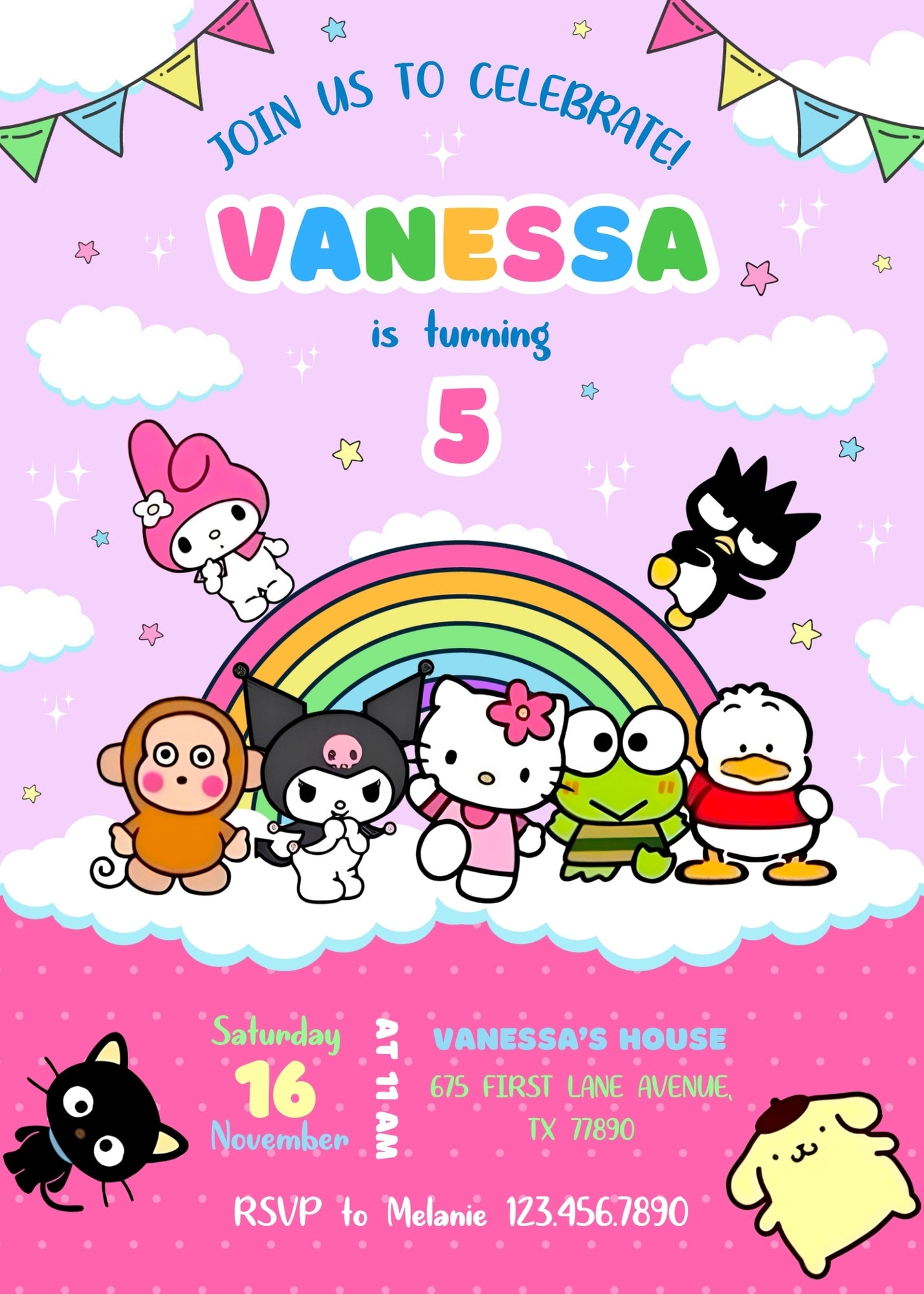 Hello Kitty Sanrio customizable invitation template | Share or Print | SO011