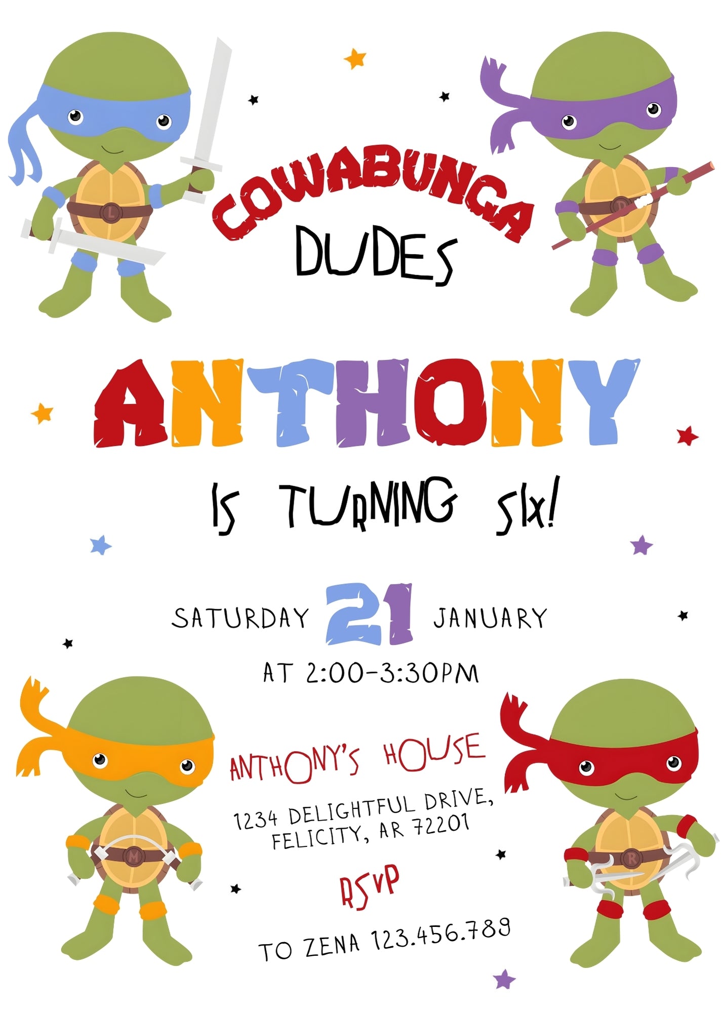 Teenage Mutant Ninja Turtles customizable invitation template | Share or Print | boy | OC167