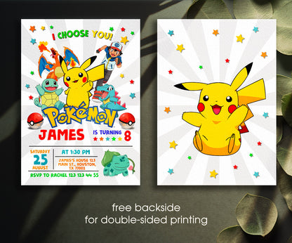 Pokemon Pikachu customizable invitation template | Share or Print | YG647