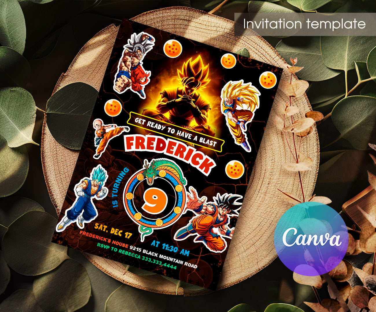 Dragon Ball Z Anime customizable invitation template | Share or Print | boy | FV723