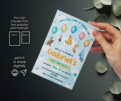 Winnie the Pooh customizable invitation template | Share or Print | XW656