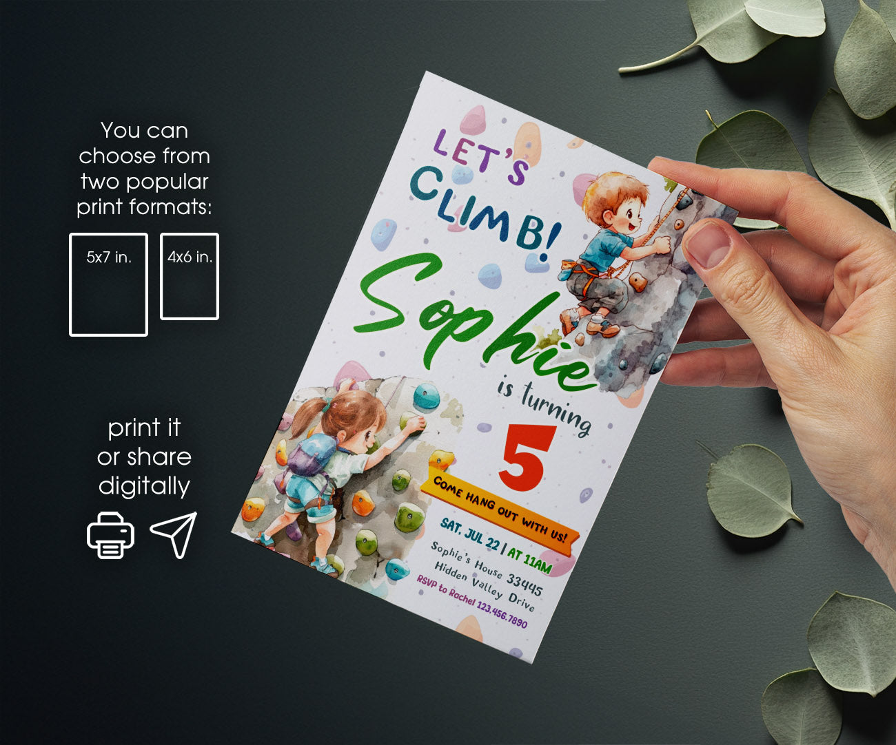 Rock Climbing customizable invitation template | Share or Print | OA698