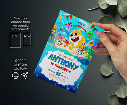 Baby Shark customizable invitation template | Share or Print | UQ381