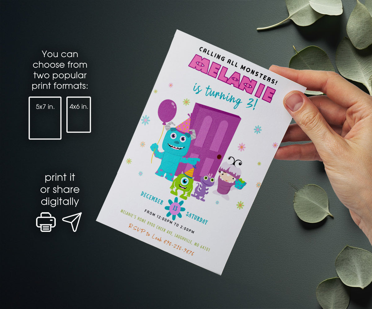 Monsters, Inc. customizable invitation template | Share or Print | SS988