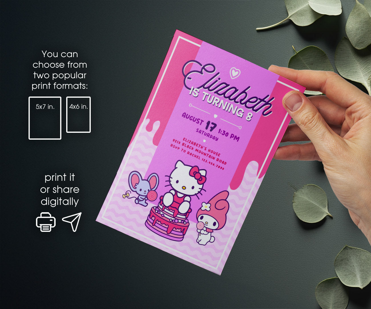 Hello Kitty Sanrio customizable invitation template | Share or Print | AS684