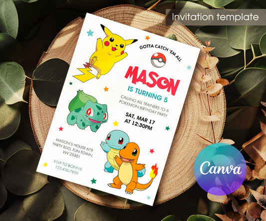 Pokemon Pikachu customizable invitation template | Share or Print | LW625