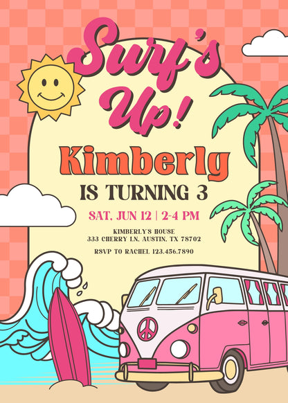 Groovy Surfvan Surfing customizable invitation template | Share or Print | DD887