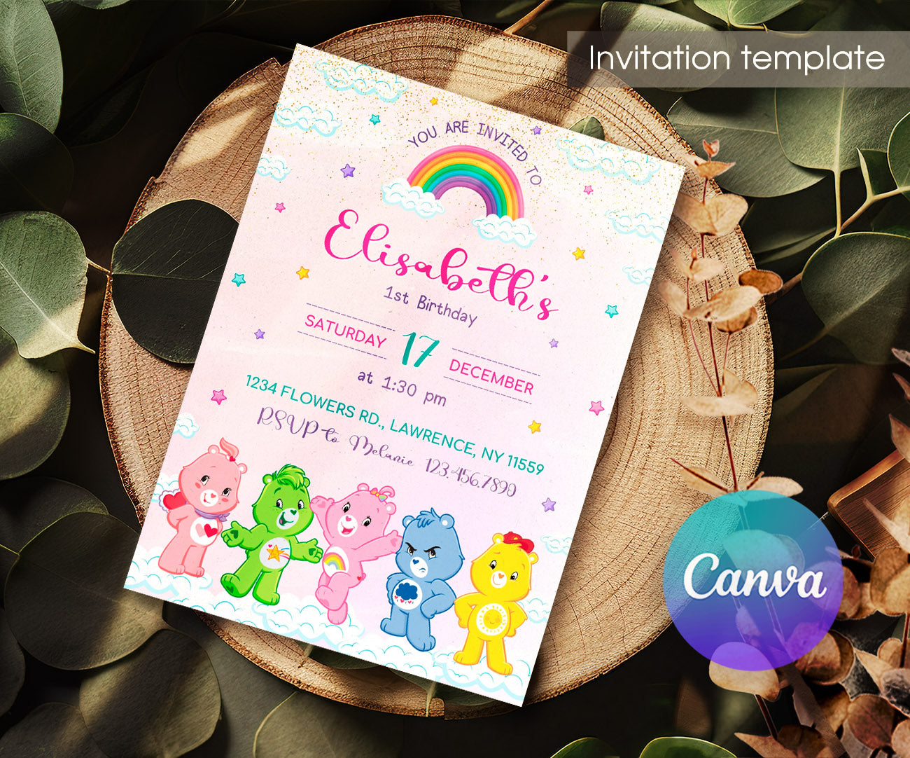 Care Bears customizable invitation template | Share or Print | VV882