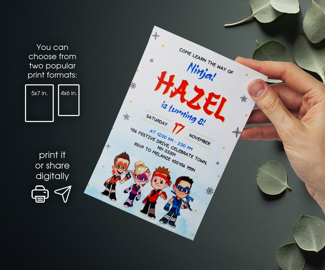 Ninja Kidz TV customizable invitation template | Share or Print | NA923