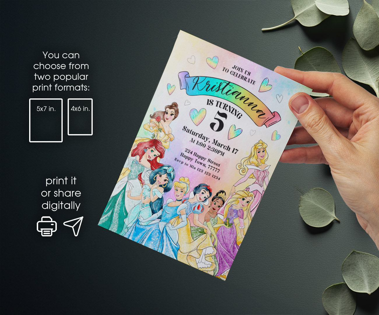 Disney Princess customizable invitation template | Share or Print | girl | IT427