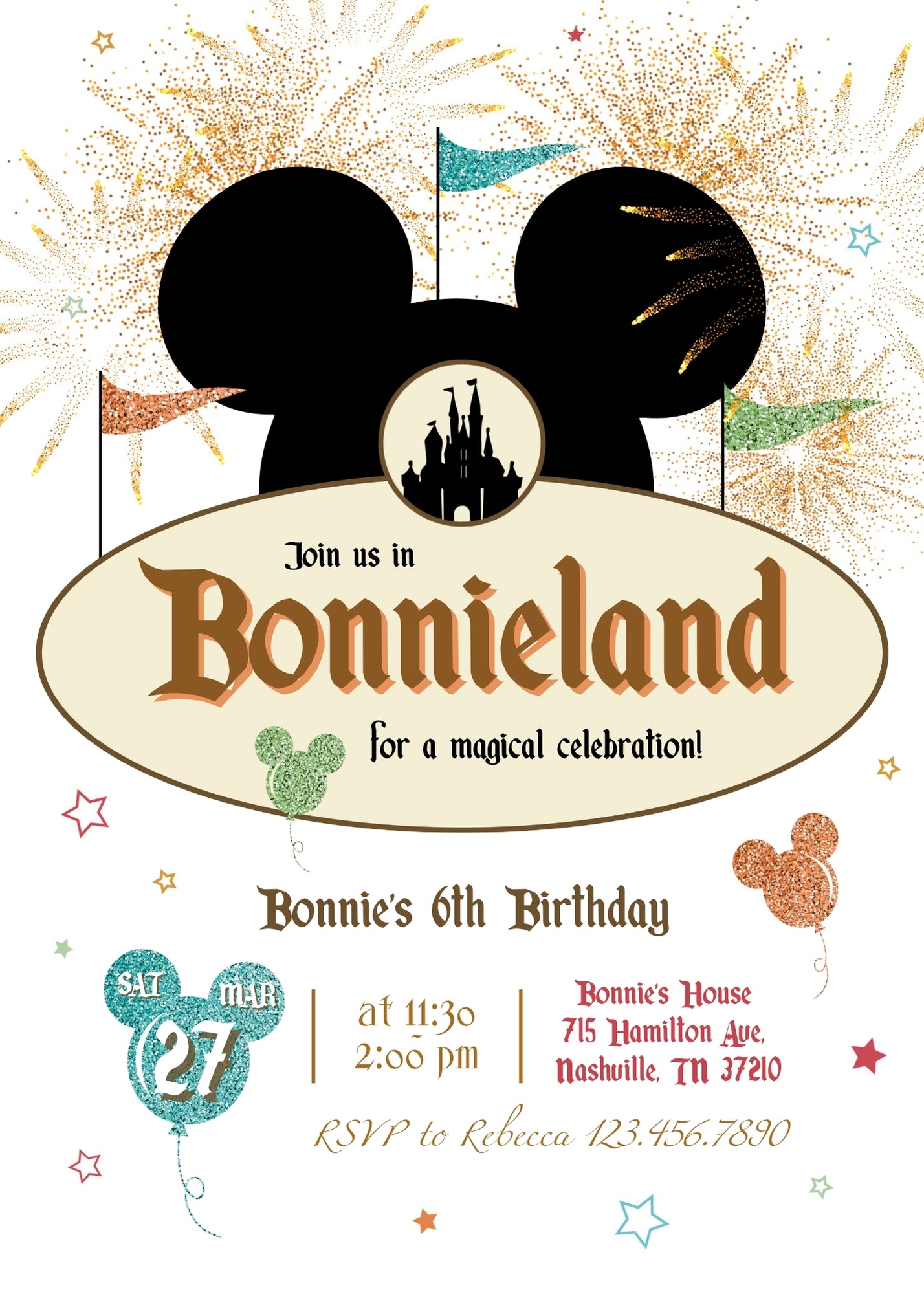 Disneyland customizable invitation template | Share or Print | girl | QJ963