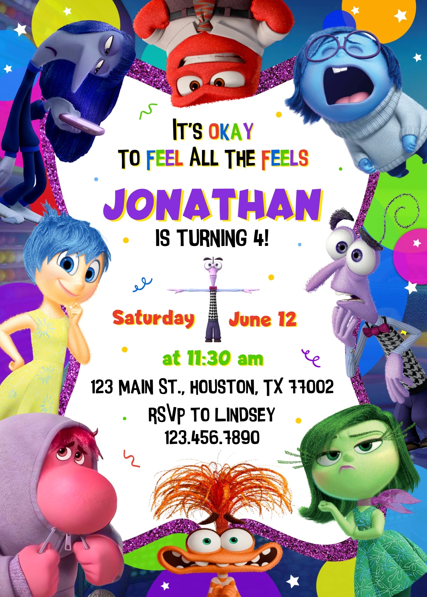 Inside Out 2 customizable invitation template | Share or Print | AY558