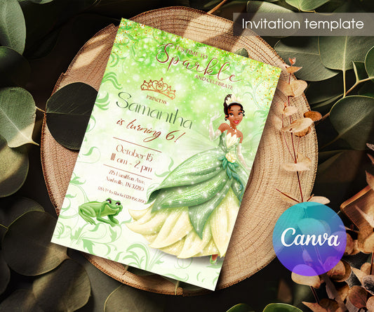Tiana Frog Princess customizable invitation template | Share or Print | girl | LV776