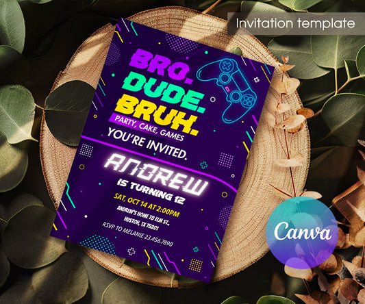 Bruh Gamer customizable invitation template | Share or Print | boy | IG738