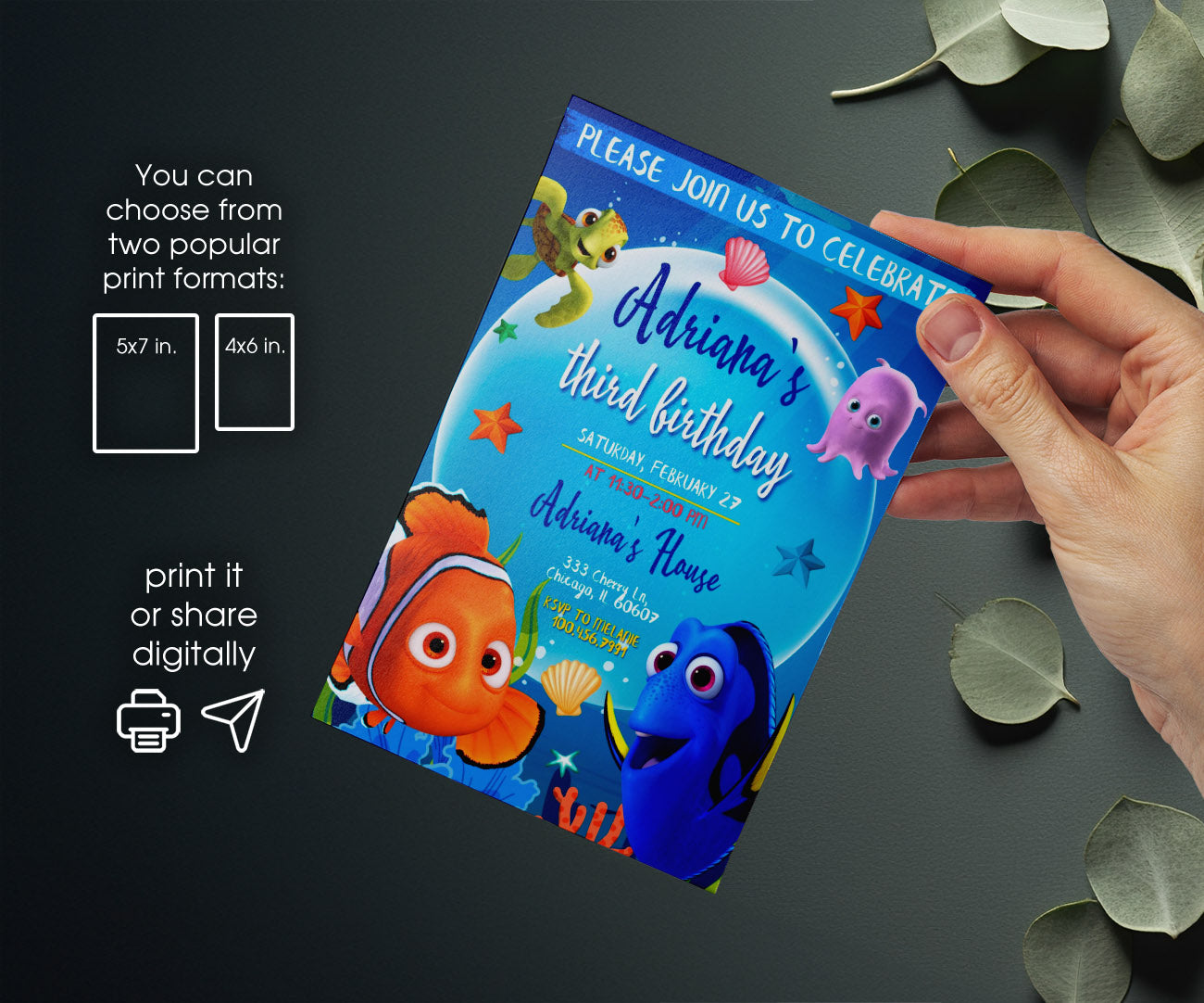 Finding Nemo customizable invitation template | Share or Print | ZA807