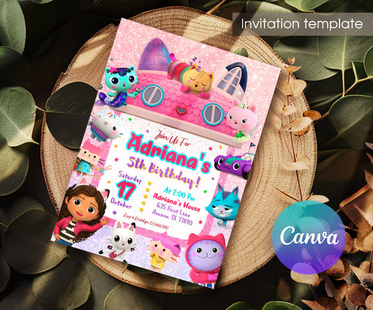 Gabby's Dollhouse Kitten customizable invitation template | Share or Print | girl | JF659
