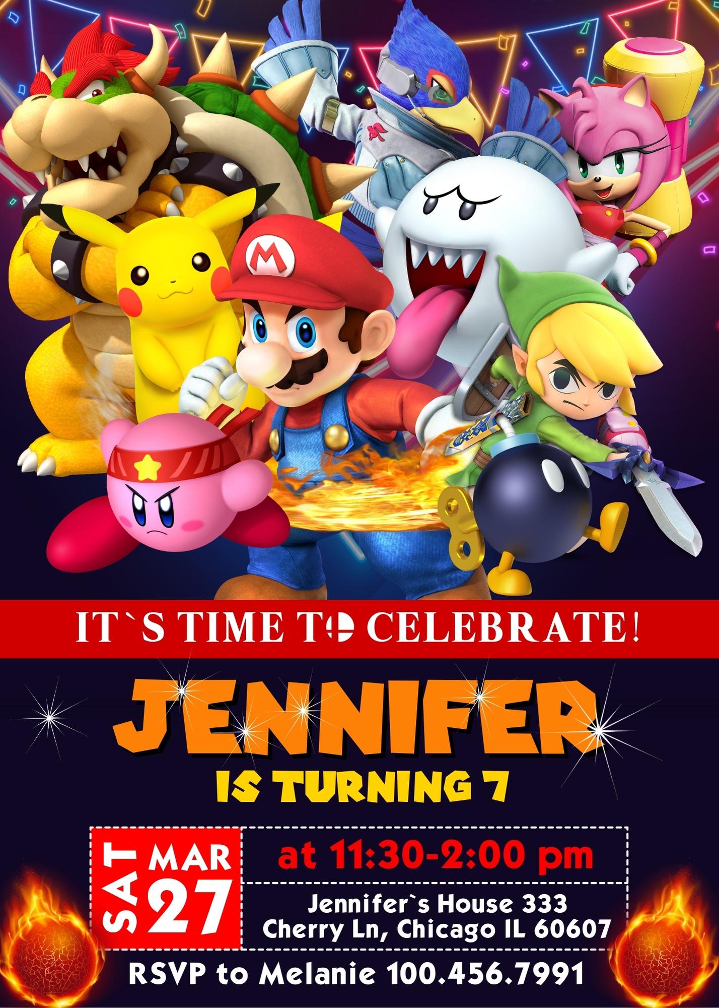 Super Smash Mario Bros customizable invitation template | Share or Print | MT760