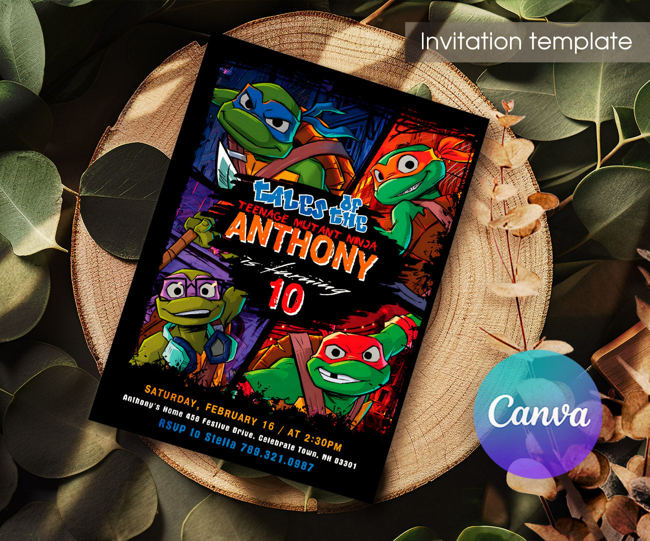 Teenage Mutant Ninja Turtles customizable invitation template | Share or Print | boy | FJ539