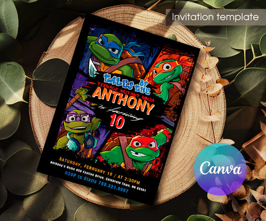 Teenage Mutant Ninja Turtles customizable invitation template | Share or Print | boy | FJ539