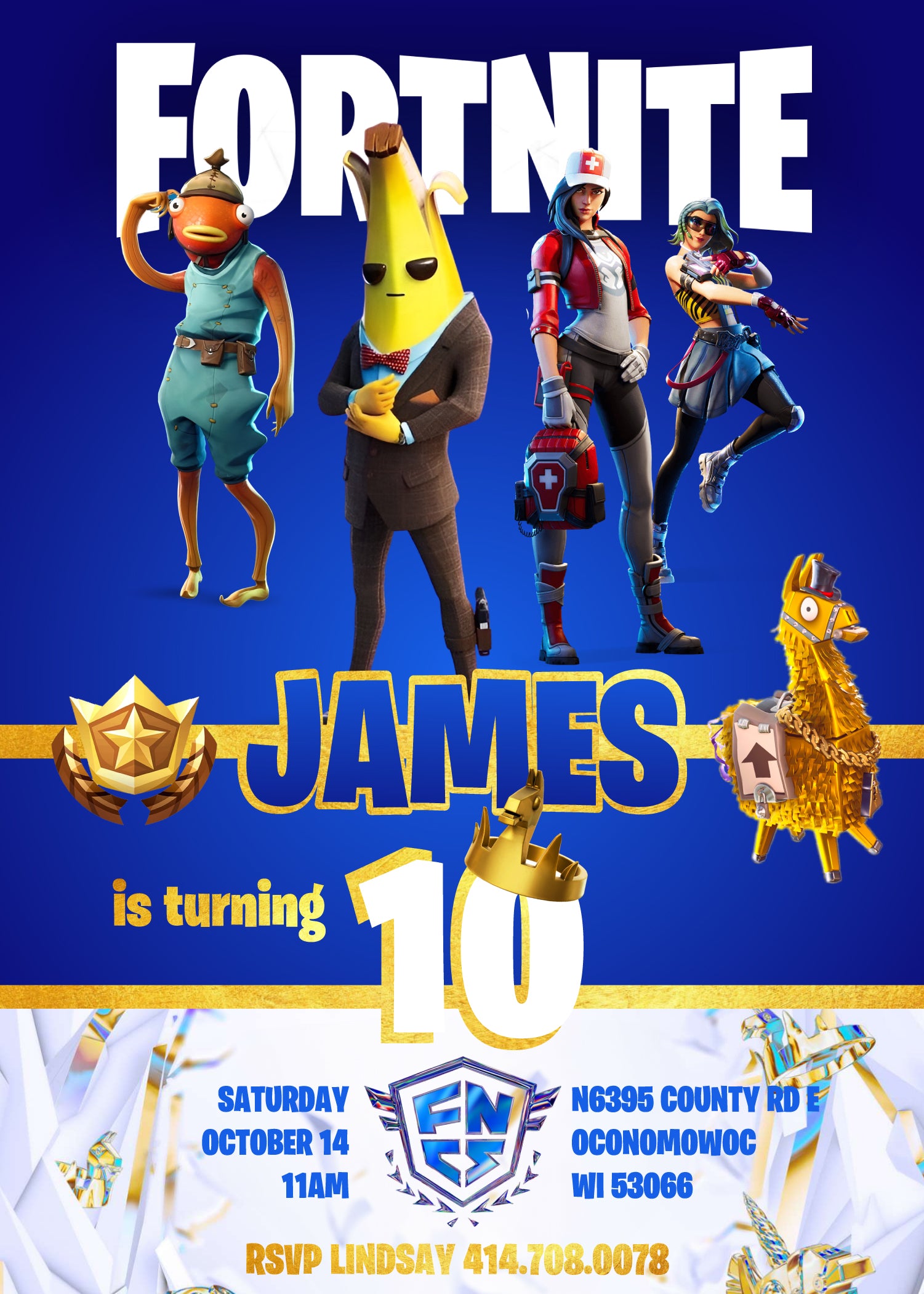 Fortnite Gamer customizable invitation template | Share or Print | boy | NN093
