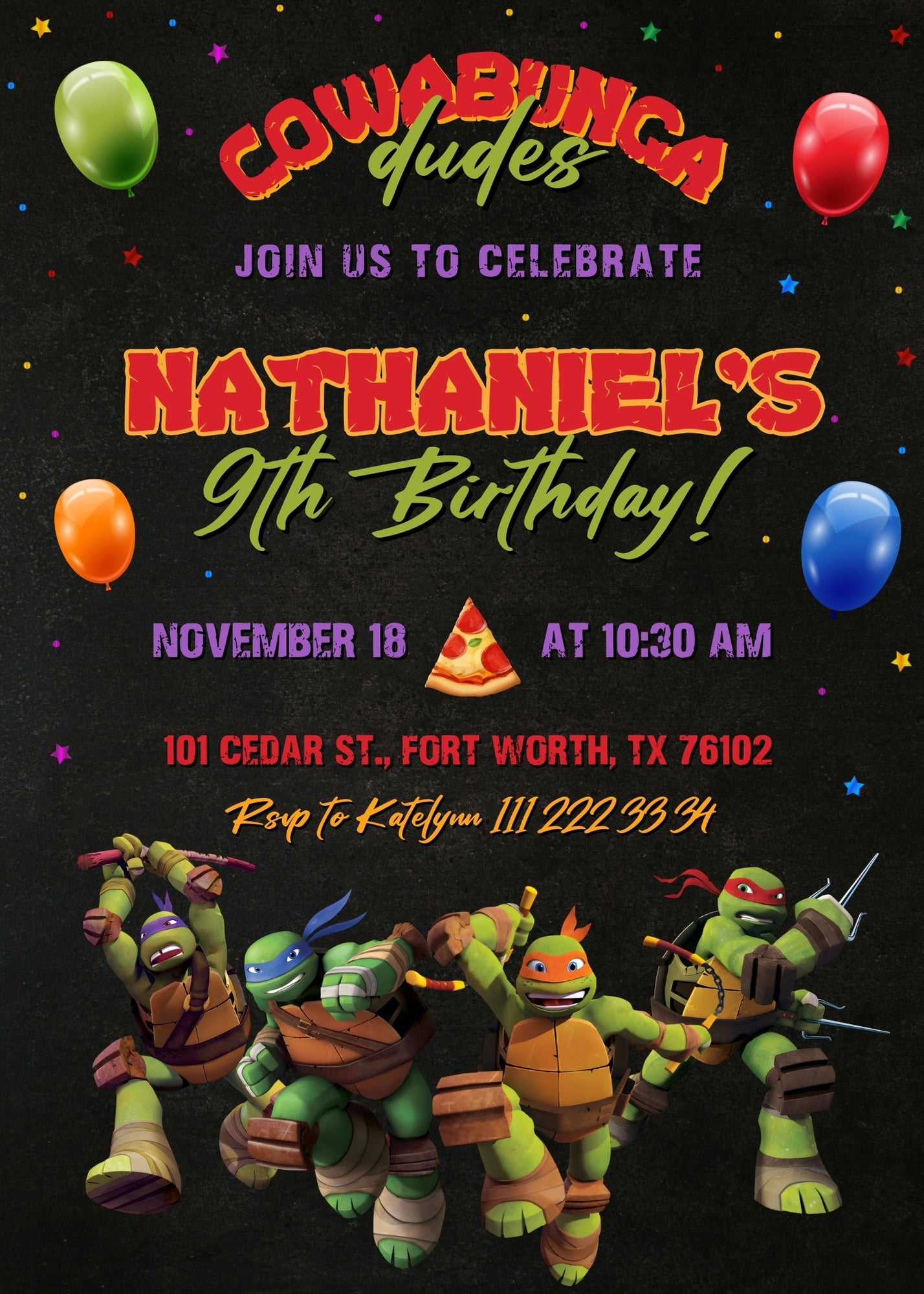 Teenage Mutant Ninja Turtles customizable invitation template | Share or Print | boy | JZ200