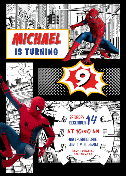 Spiderman Marvel Superhero customizable invitation template | Share or Print | boy | LL320