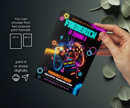 Gamer Party customizable invitation template | Share or Print | boy | LK525