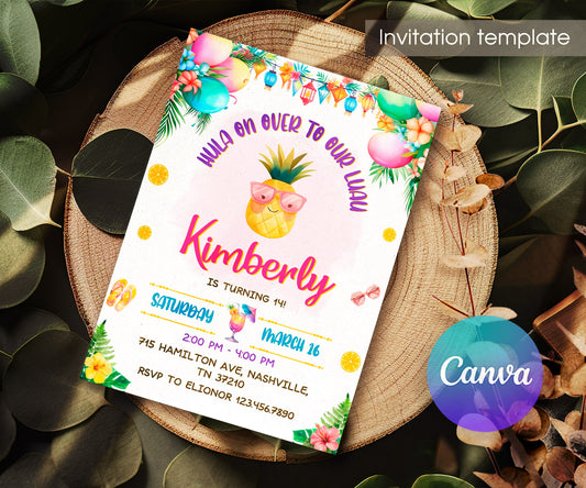 Aloha Luau Party customizable invitation template | Share or Print | girl | BS998