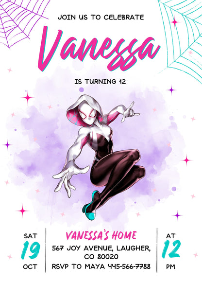 Spider Gwen Ghost Spidey customizable invitation template | Share or Print | girl | LX906