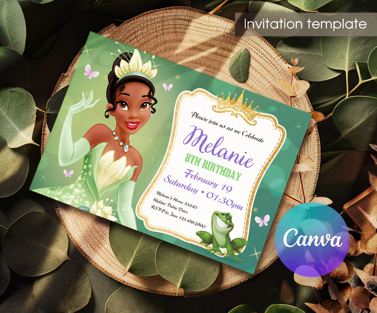 Tiana Frog Princess customizable invitation template | Share or Print | girl | DA634