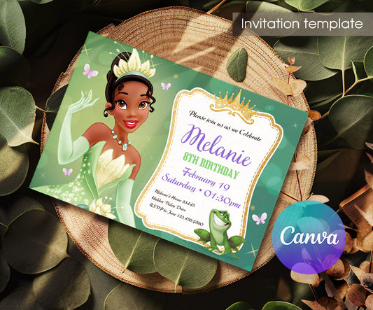 Tiana Frog Princess customizable invitation template | Share or Print | girl | DA634