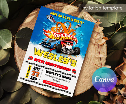 Hot Wheels Racing customizable invitation template | Share or Print | boy | DU255