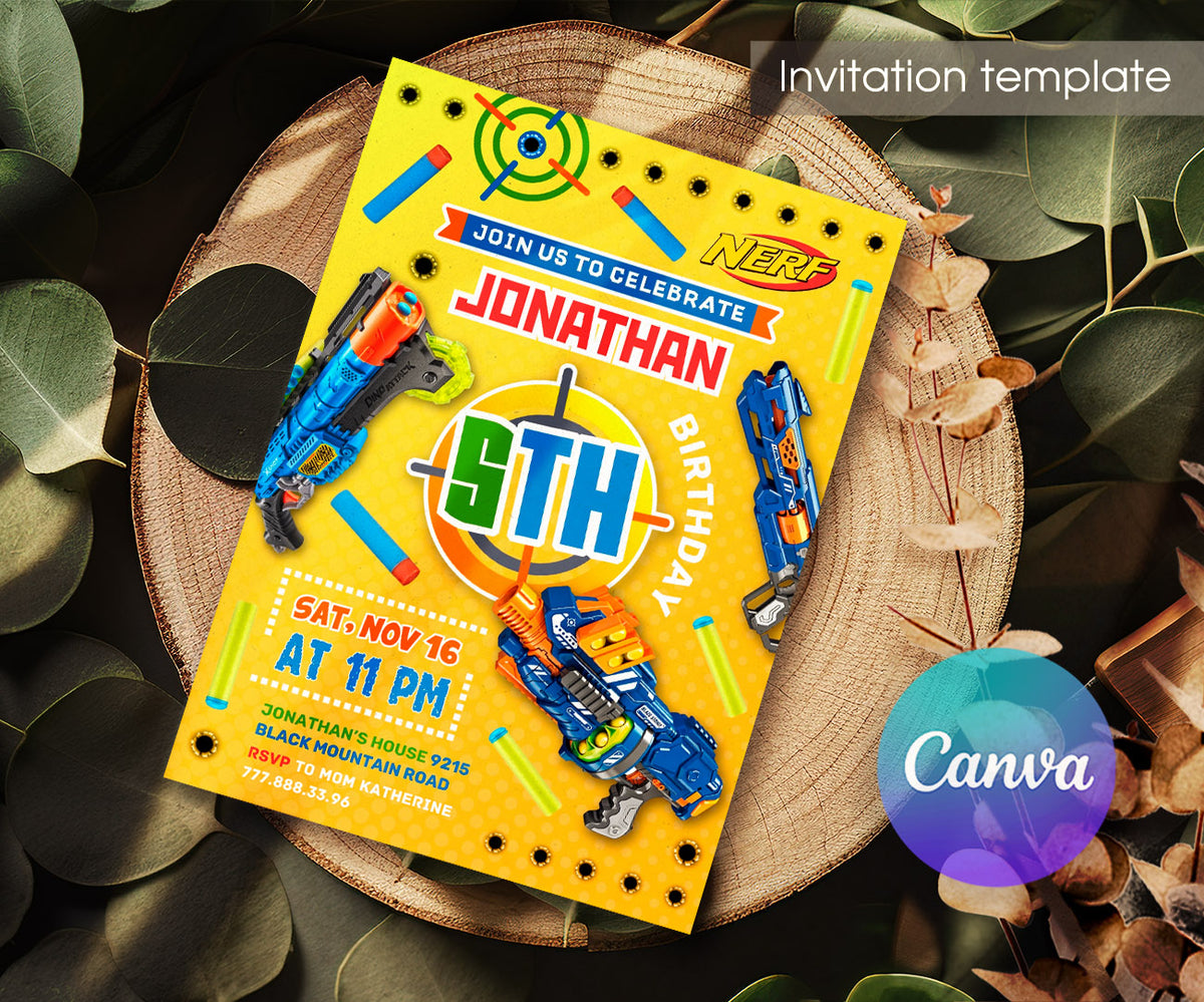 NERF Dart Wars customizable invitation template | Share or Print | boy | HG644