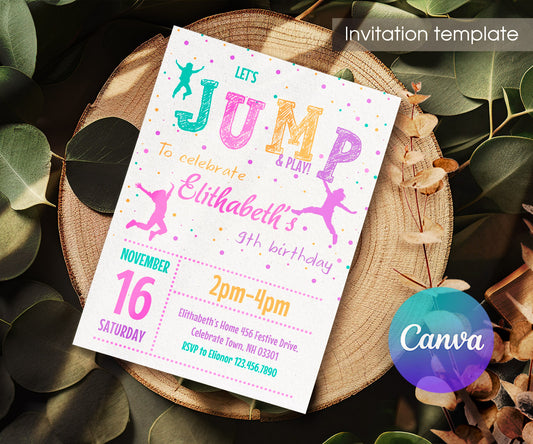 Trampoline Jump Party customizable invitation template | Share or Print | SH185