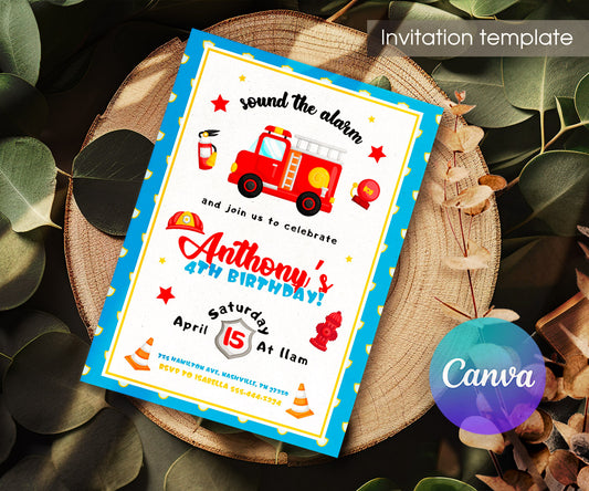 Firetruck Firefighter Fire Truck customizable invitation template | Share or Print | boy | UO860