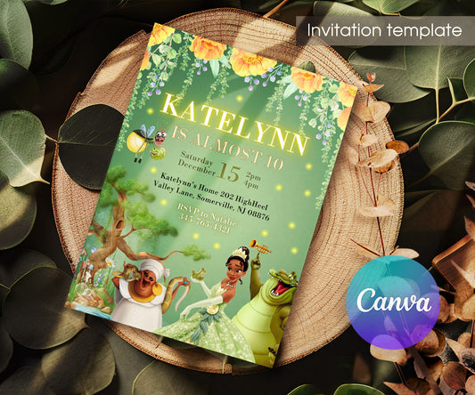 Tiana Frog Princess customizable invitation template | Share or Print | girl | LG590