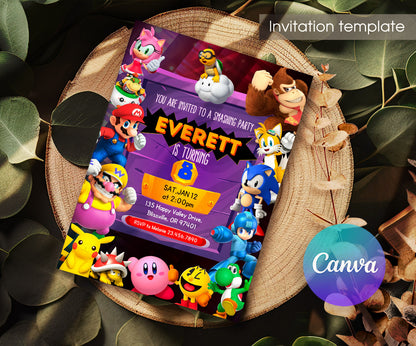 Super Smash Mario Bros customizable invitation template | Share or Print | SD802