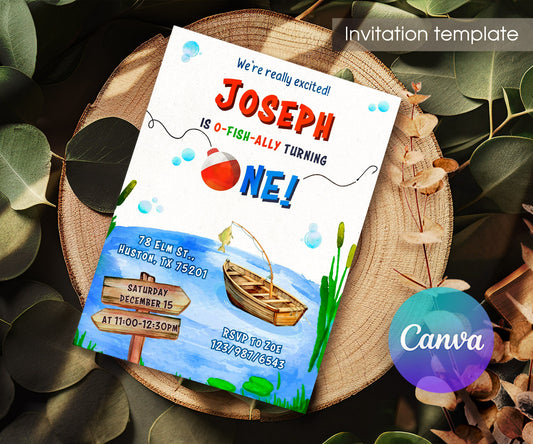 Fishing 1st O-Fish-Ally customizable invitation template | Share or Print | OB120