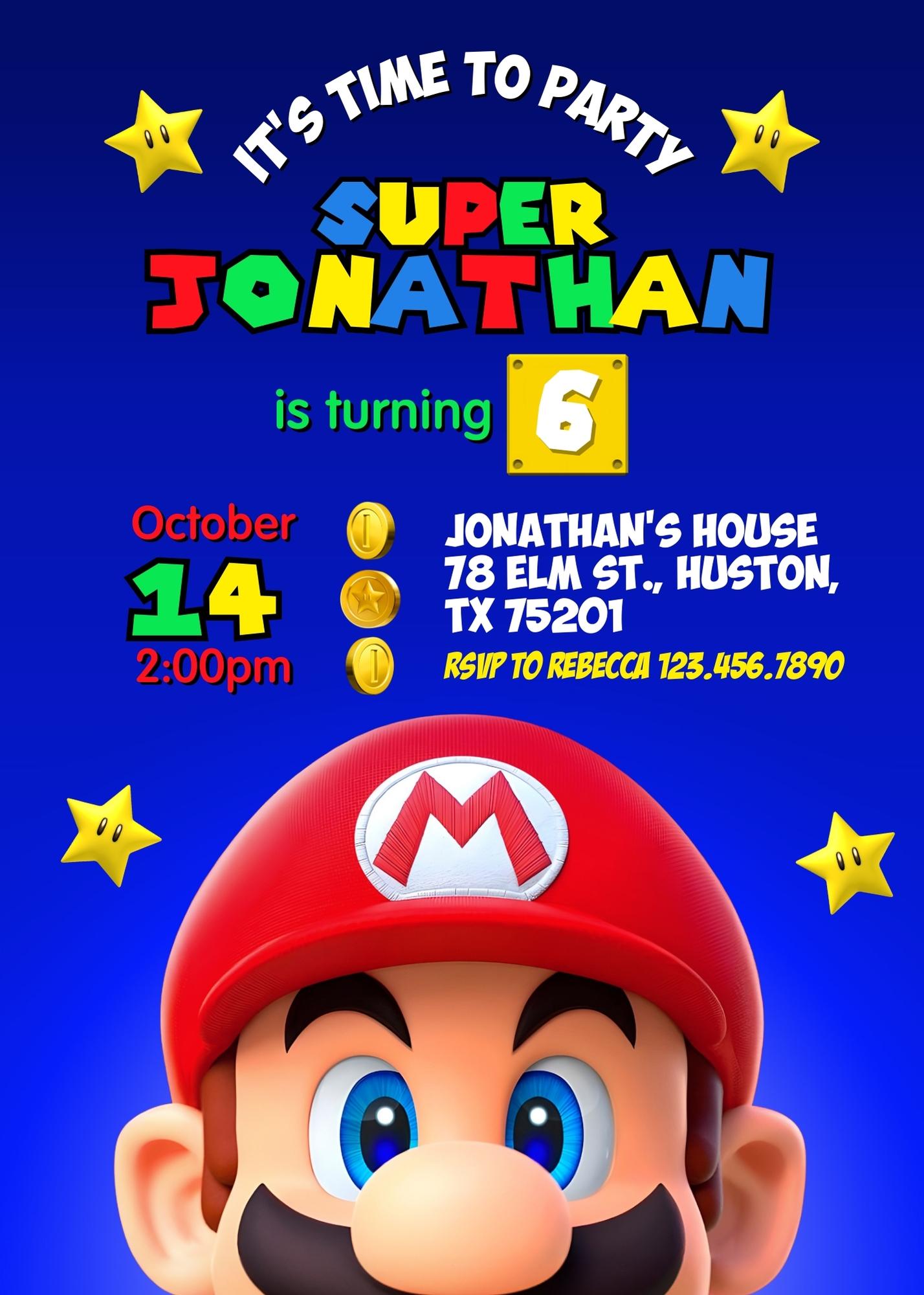 Super Mario Bros customizable invitation template | Share or Print | RZ939