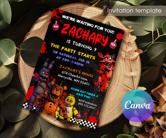 Five Nights at Freddy's customizable invitation template | Share or Print | NK770