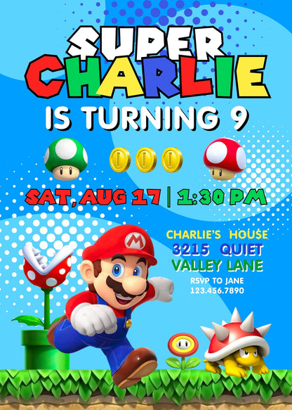 Super Mario Bros customizable invitation template | Share or Print | YZ116