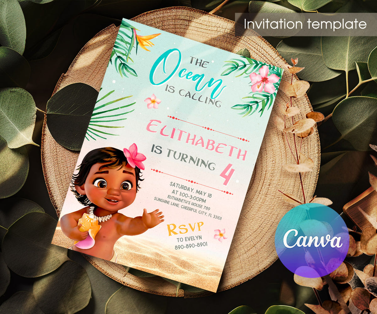 Moana Princess customizable invitation template | Share or Print | girl | MN477