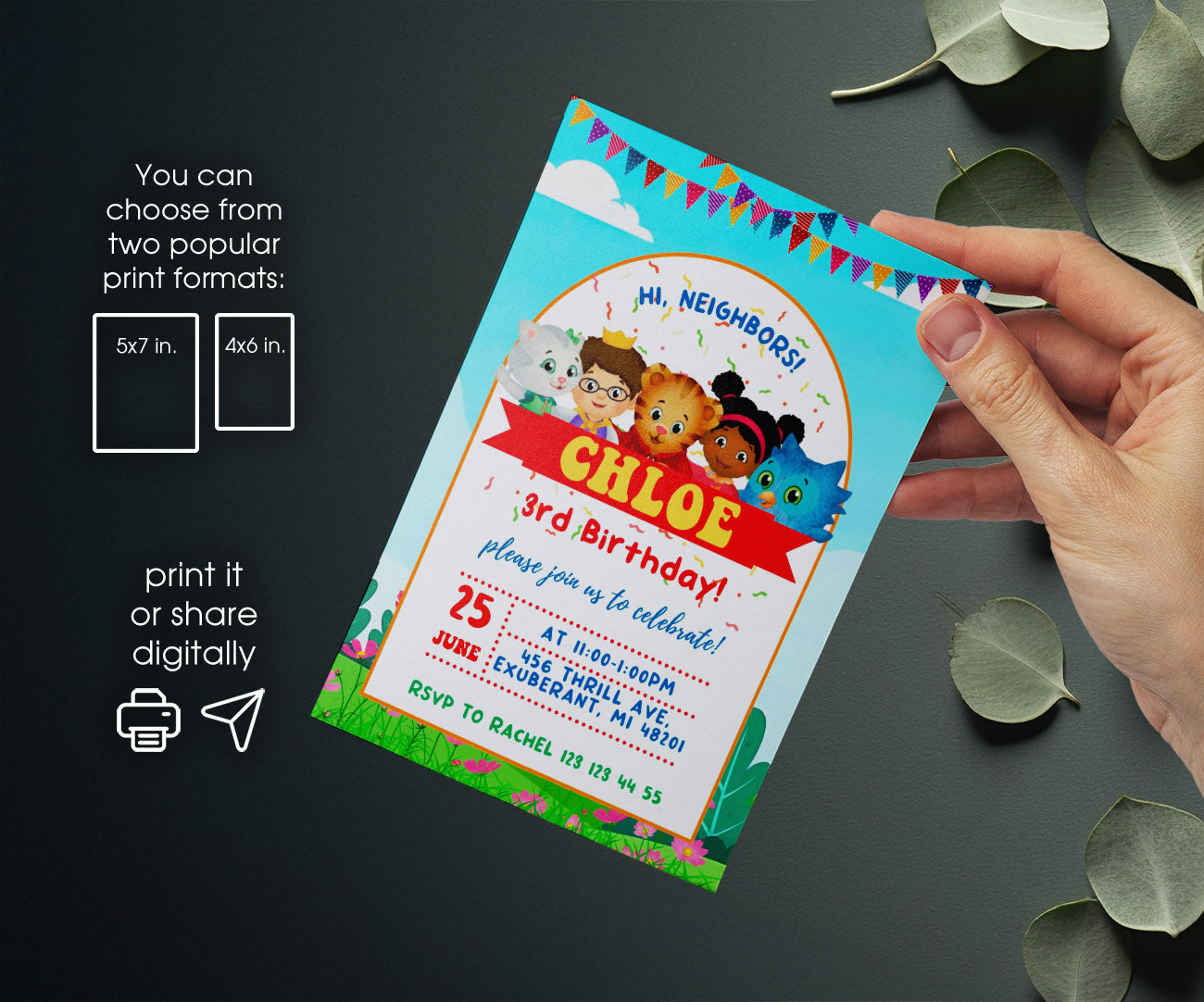 Daniel Tiger's Neighborhood customizable invitation template | Share or Print | VU086