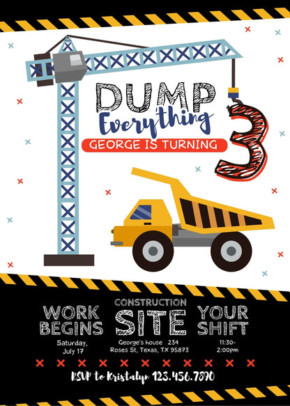 Dump Truck Construction customizable invitation template | Share or Print | boy | SE124