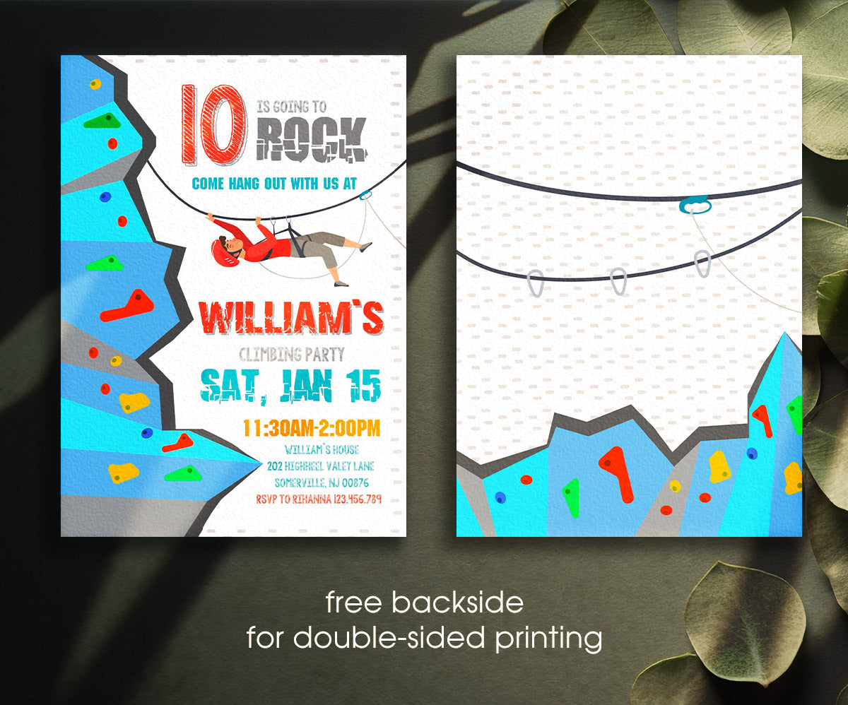 Rock Climbing customizable invitation template | Share or Print | PL252